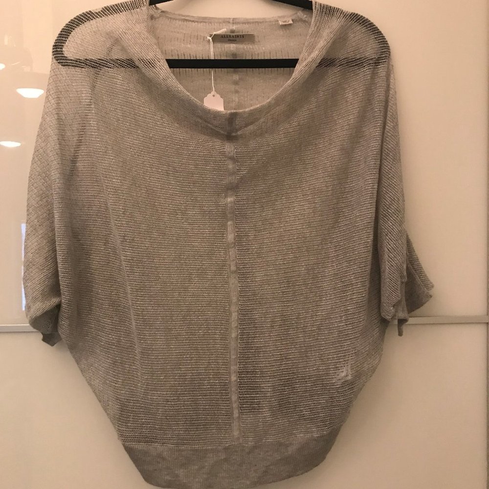 All Saints NWT grey mesh dolman sleeve top